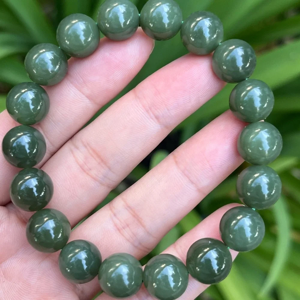 High quality 11.5mm stretchable green‎ jade bracelet 1506